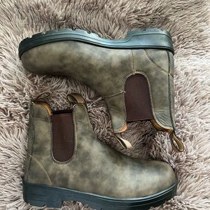 Brown gray Chelsea boots vegan leather NWOT